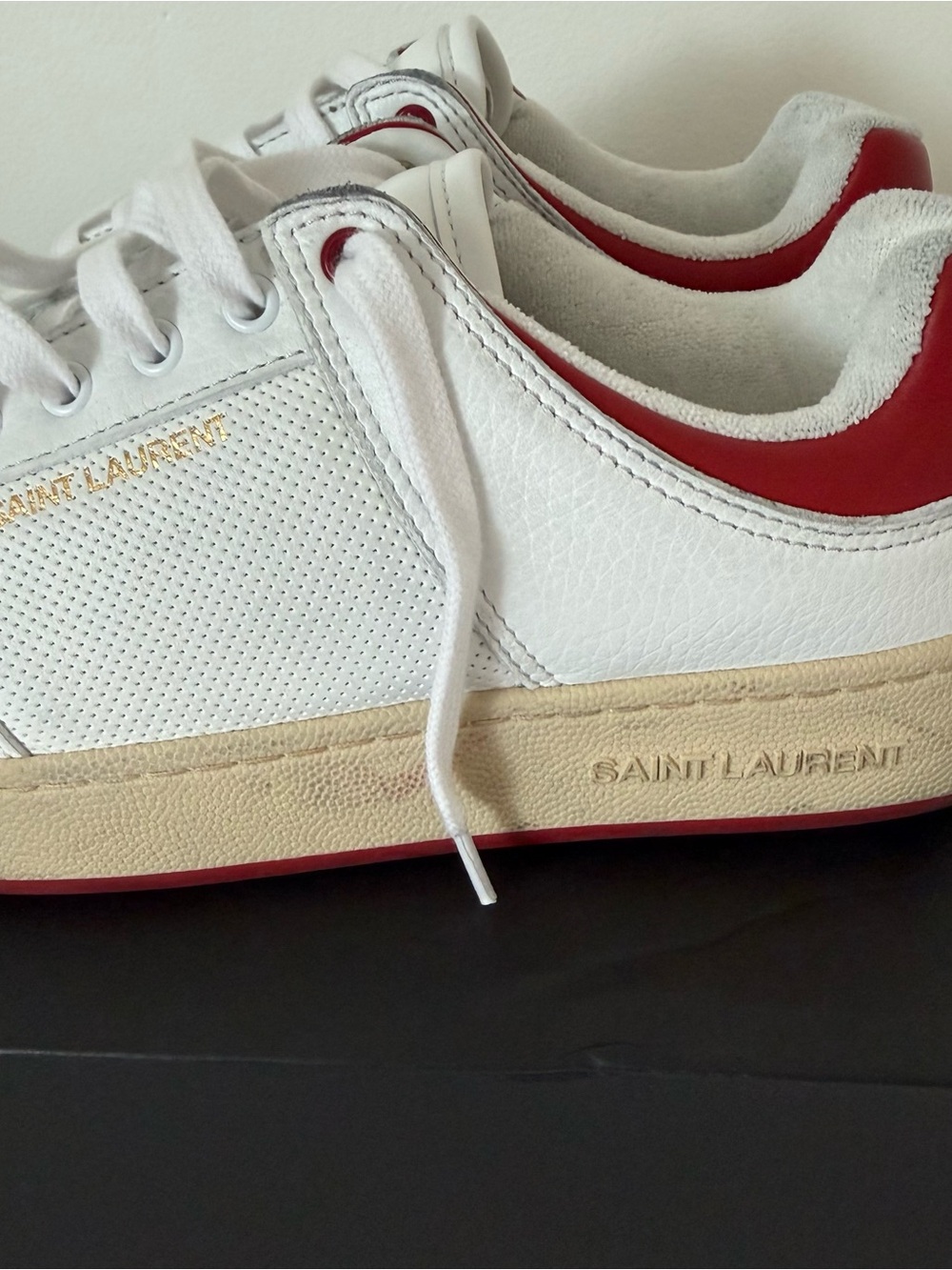 Saint Laurent White & Red Leather Sneakers Size 44 - Picture 3 of 6